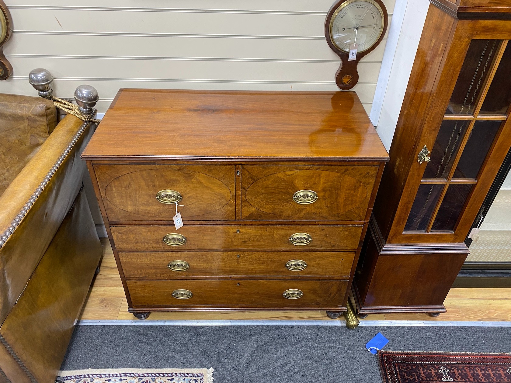 A George IV mahogany secretaire chest, width 109cm, depth 55cm, height 101cm